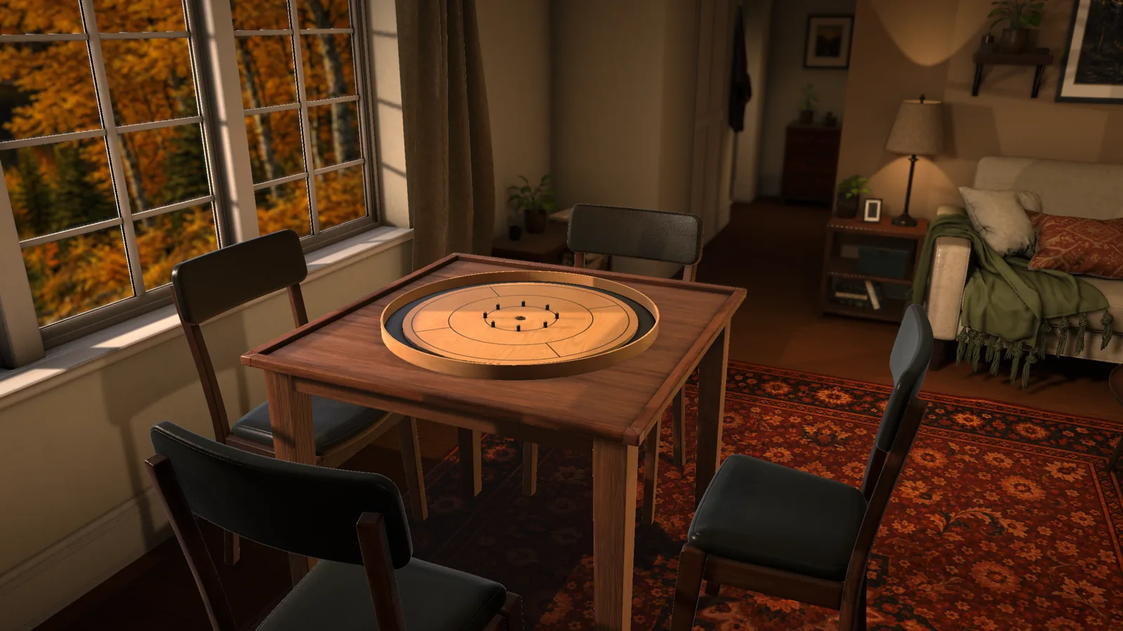 Boardcraft Crokinole environment still showing polished materials and lighting.